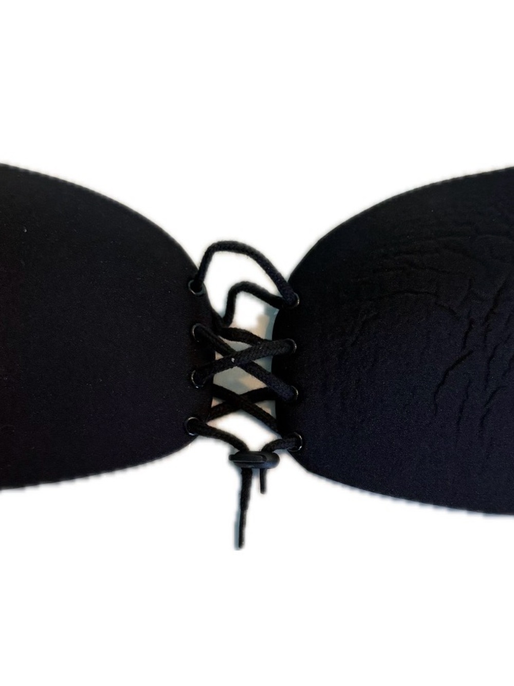 Strapless Lace-Up Adhesive Bra - Black
